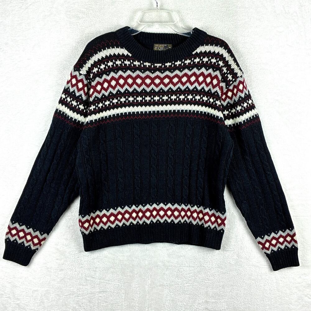 VTG 80s JC Penney Sweater Mens M Black Fair Nordic Classic Ski Aztec Grandpa